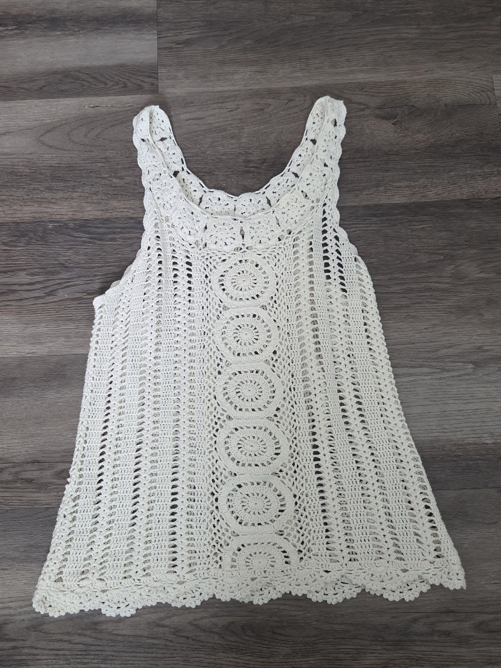 Forever 21 Crochet Knit Medallion Tank Scallop Hem Boho Festival Cover Up Sz S